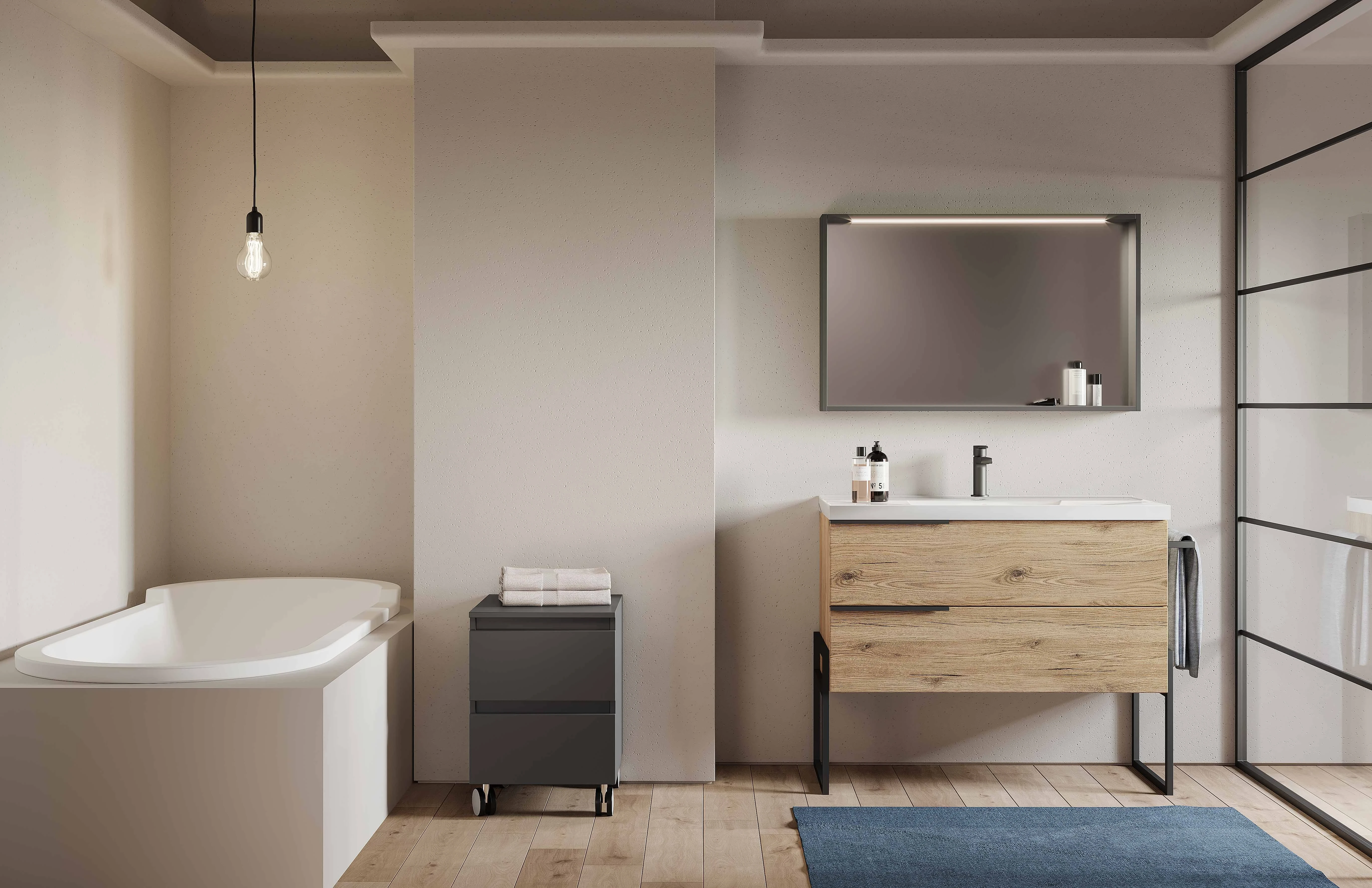 Deftrans Domodomo mobile bagno – 85 x 50 x 30 cm bianco con ripiano mobile da bagno laccato con cassetto, mobiletto bagno multiuso, armadietto bagno