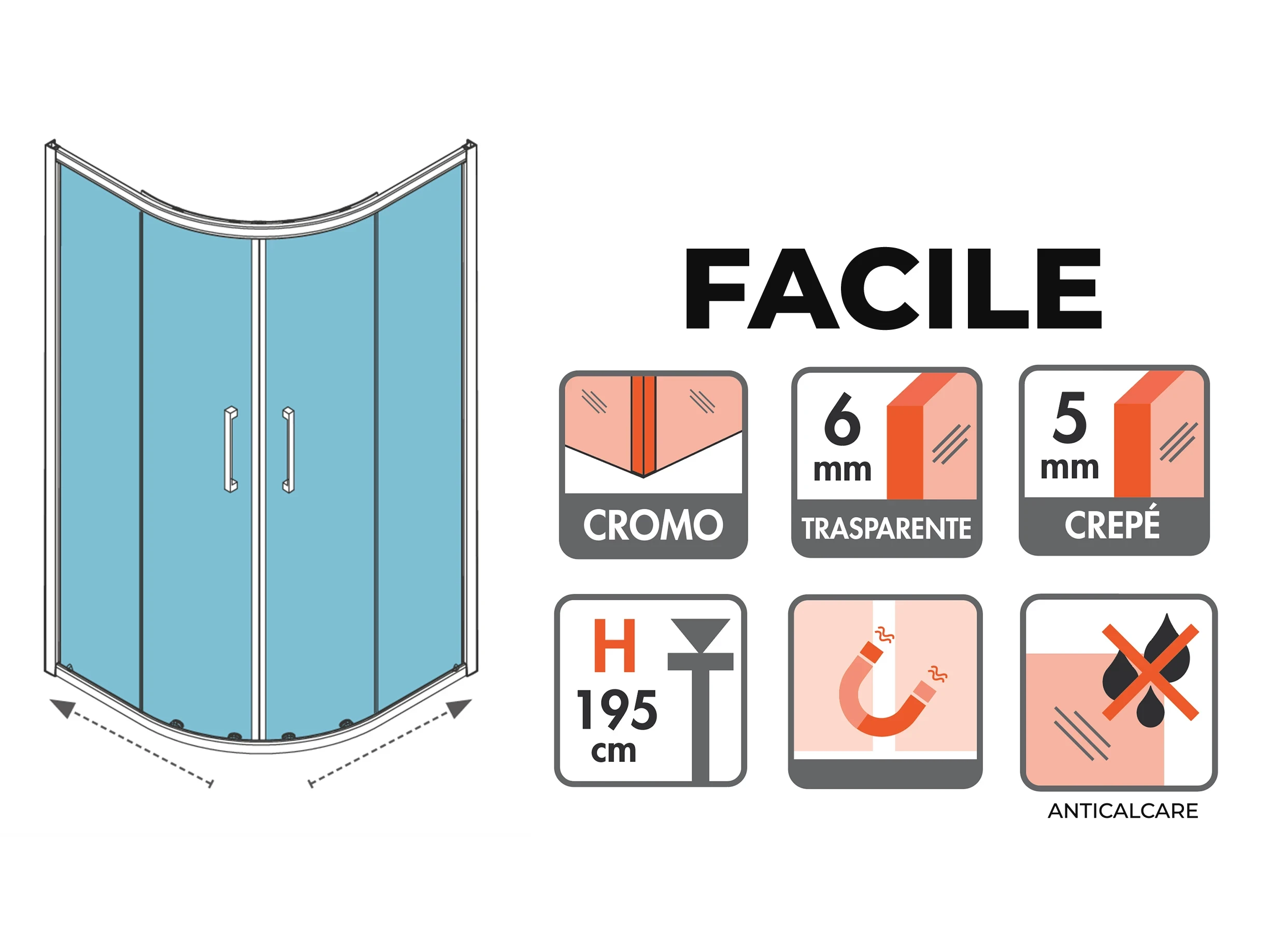 Box doccia semicircolare Clackbox Facile Rain Box