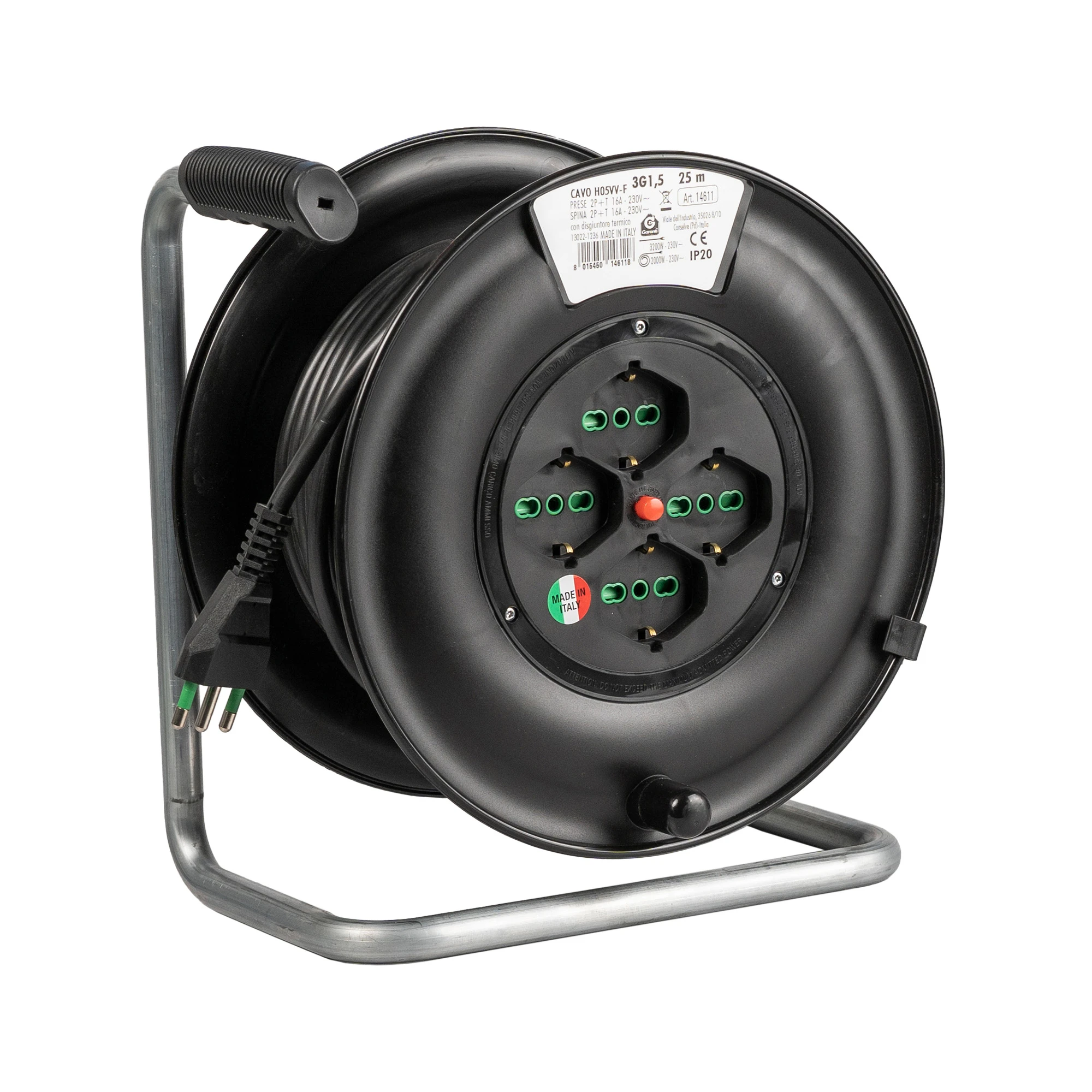 Jumbo Avvolgicavo 25 Metri H07RN-F 3G2,5 Mmq Giallo Con 4 Prese Con Contatto Di Protezione