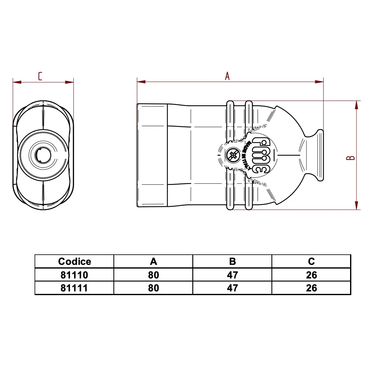 Presa italiana Hi-Pro professionale 2P+T smontabile nera 16A Fanton