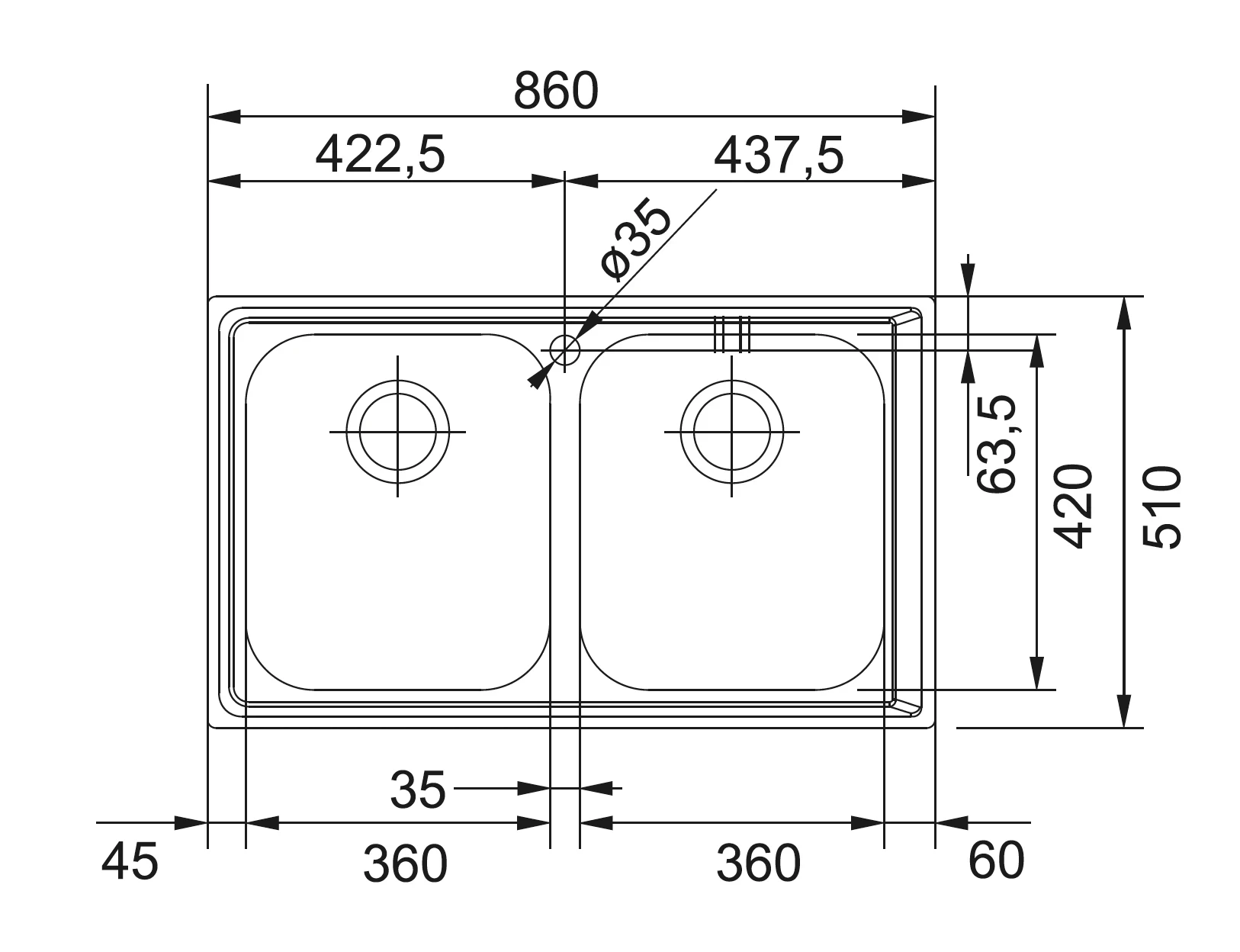 Lavello incasso NET 620 microdekor 2 vasche Neptune Franke