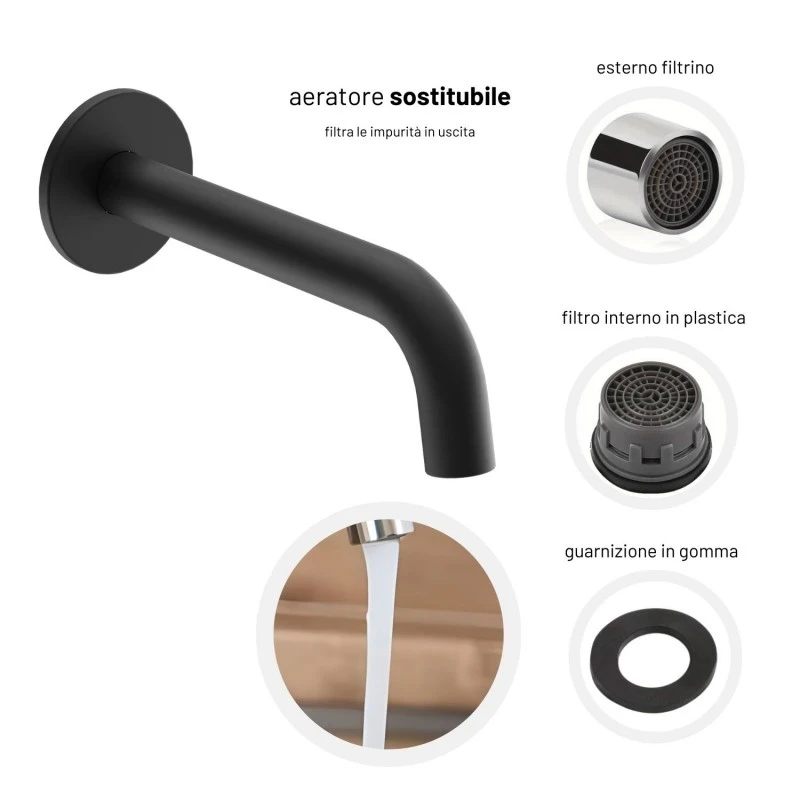 Rubinetto Da Bagno A Parete WOWOW, Nero Opaco, Acciaio Inox, Doppie Maniglie A Croce, Montaggio A Parete, Antigoccia, Moderno