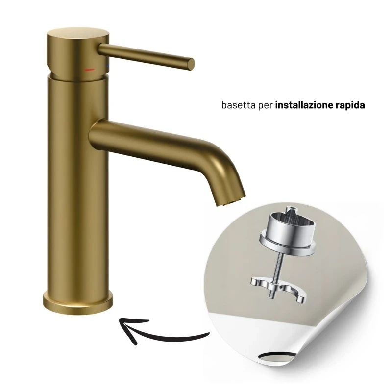ALMACEN DE LA CASA Rubinetto Lavabo Alto MONZA Con Miscelatore Monocomando Oro Spazzolato