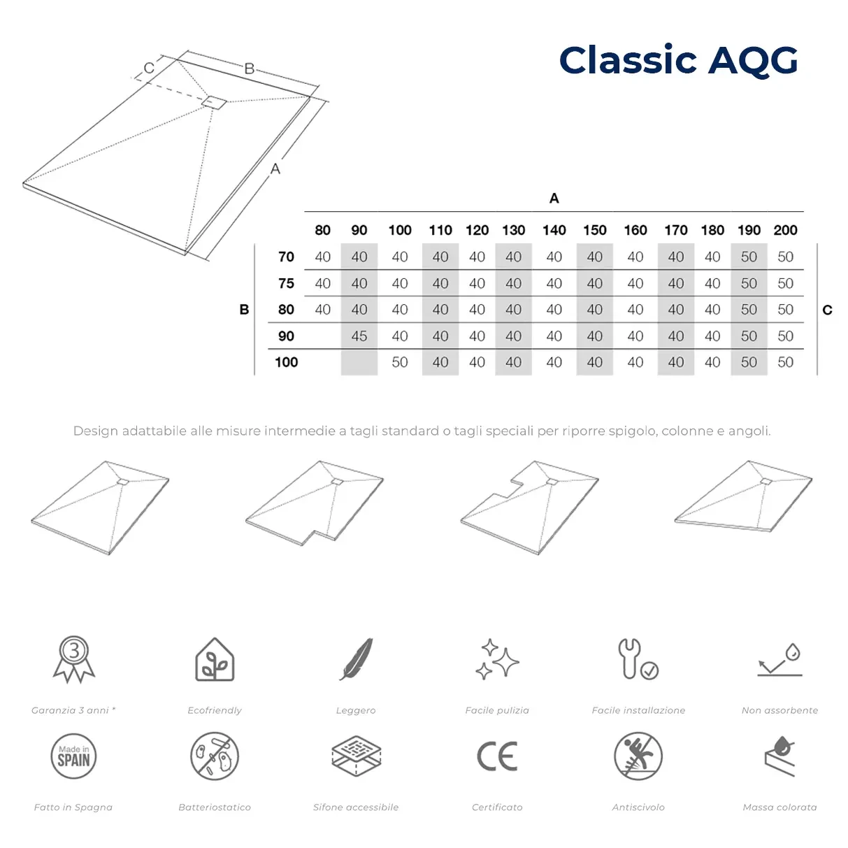 Piatto doccia bianco in mineralmarmo Classic AQG