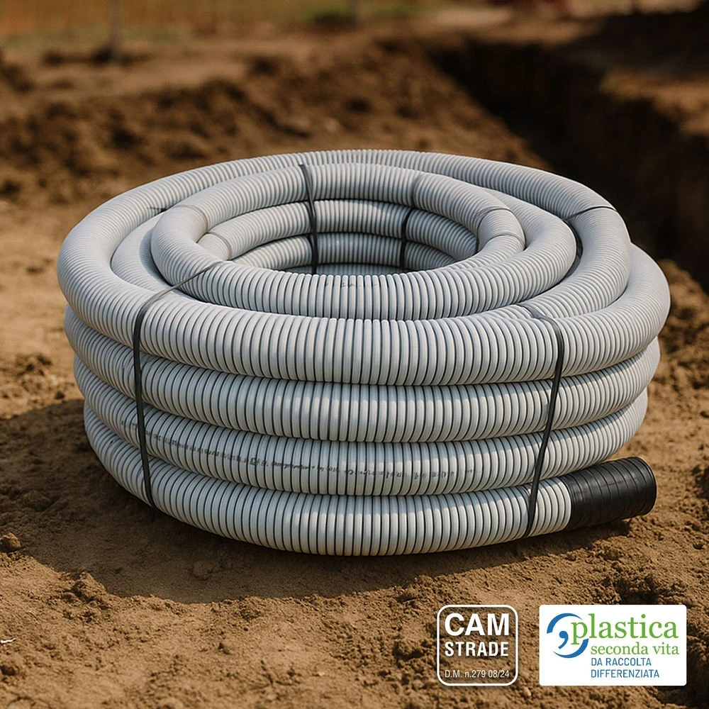 Tubo Corrugato Pesante 25mt Con Sonda – Diametro 32 Mm, PVC Autoestinguente Per Impianti Elettrici, Nero